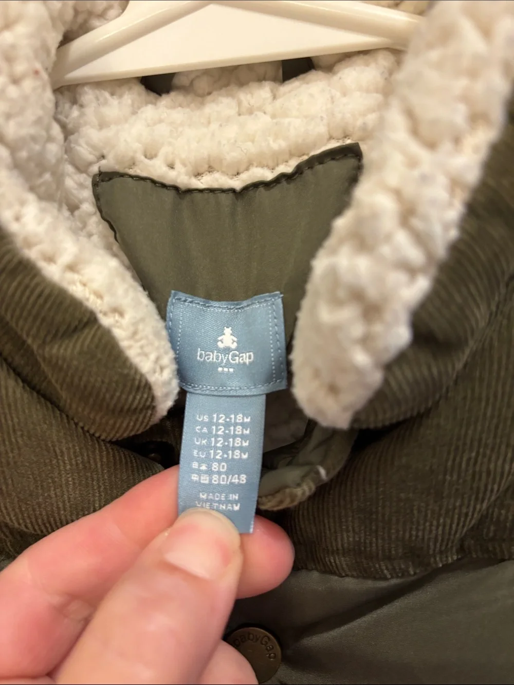 GAP Kids Olive Green Quilted Vest with Sherpa Collar